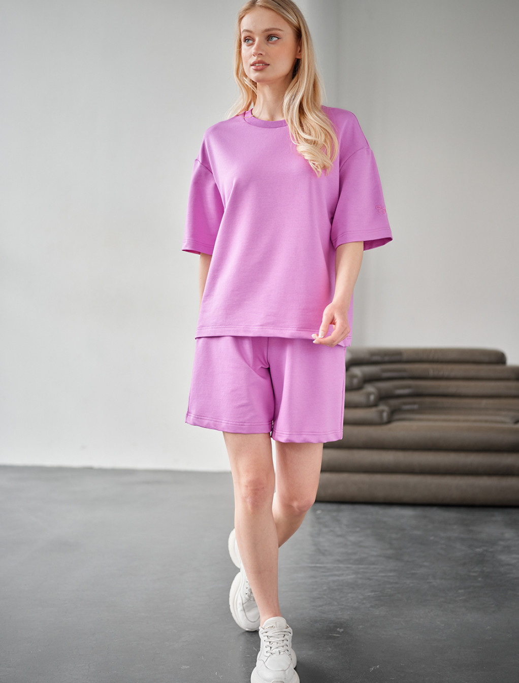 Set de vară de damă tricou + pantaloni scurți Staff de light purple