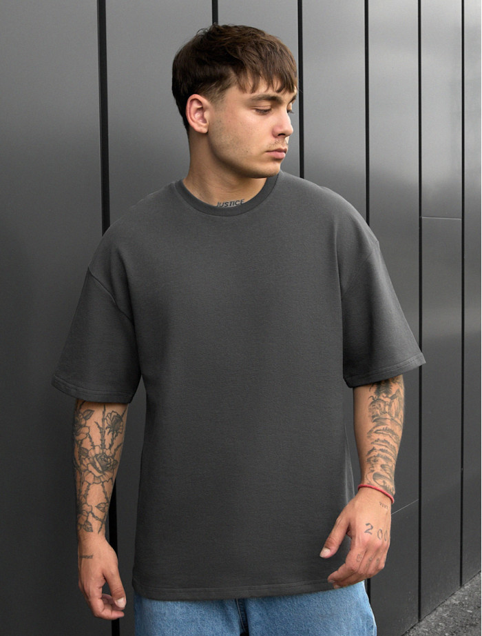 Tricou Staff be dark gray oversize