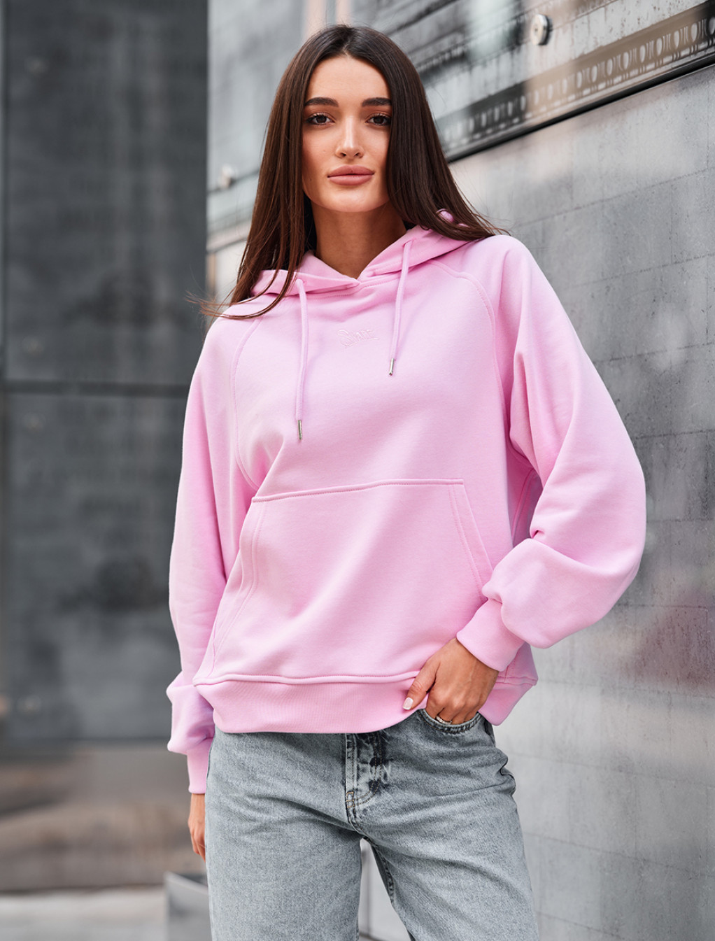 Hanorac de damă Staff amo light pink logo oversize