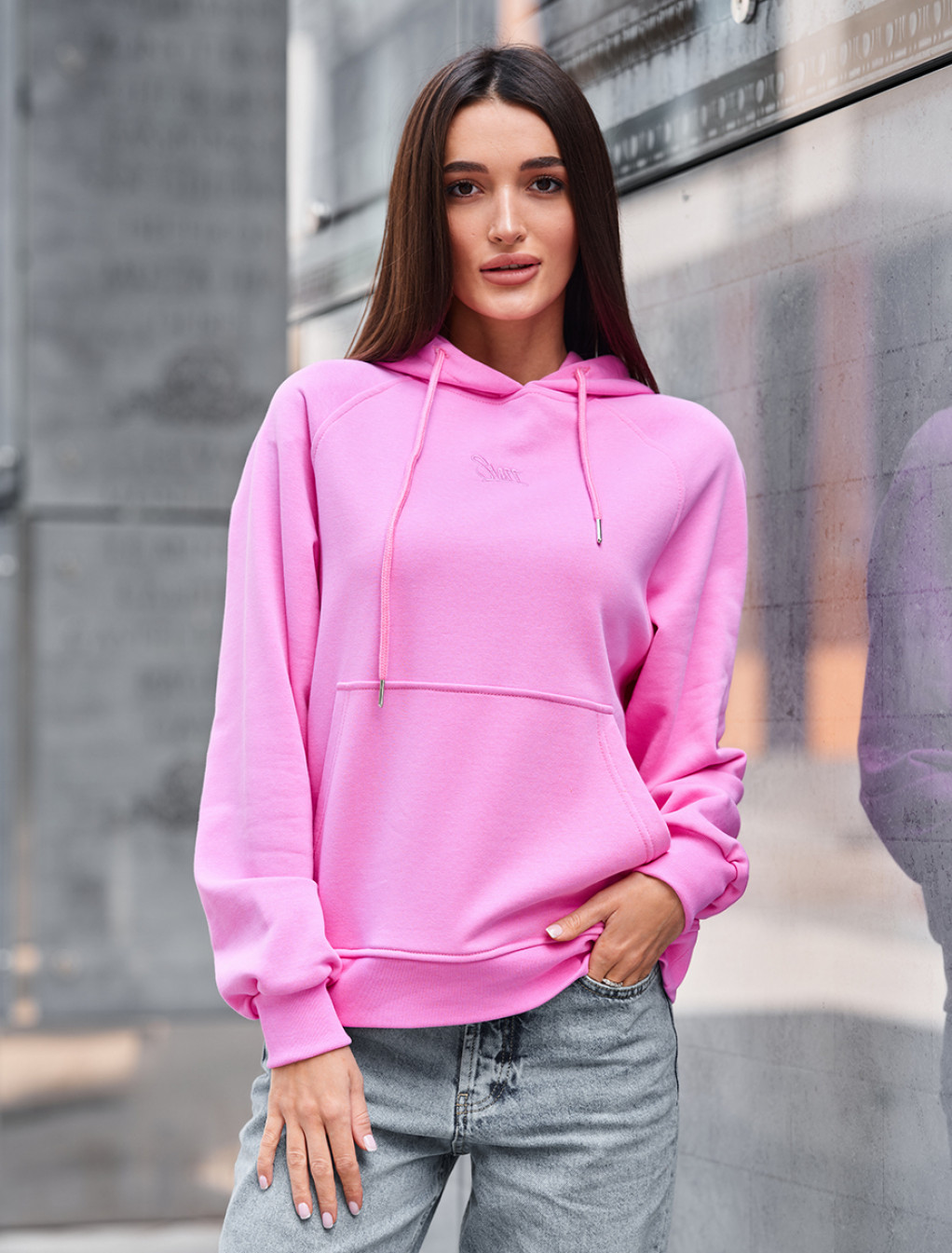 Hanorac de damă Staff amo pink logo oversize