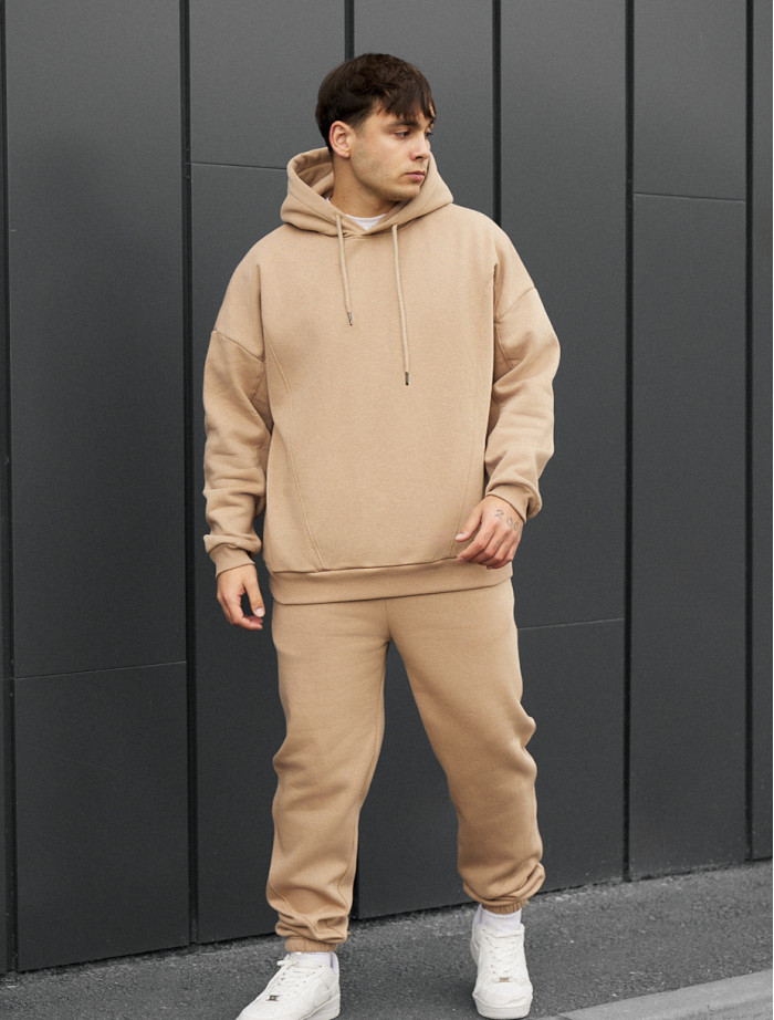 Costum de trening Staff bel beige oversize fleece