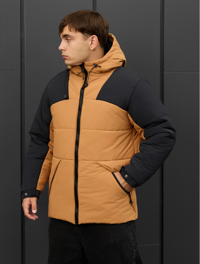 Geacă de iarnă Staff tund light brown & black