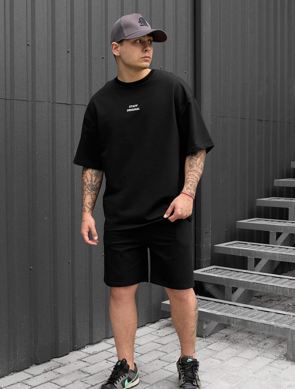 Set de vară tricou + pantaloni scurți Staff no black oversize