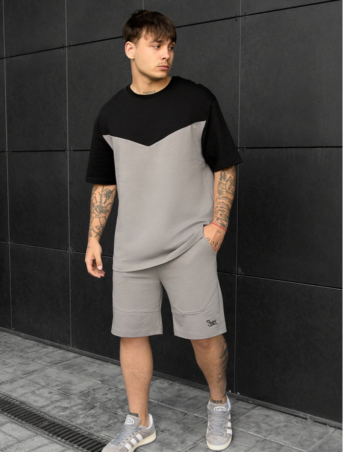 Set de vară tricou + pantaloni scurți Staff ko black & gray oversize