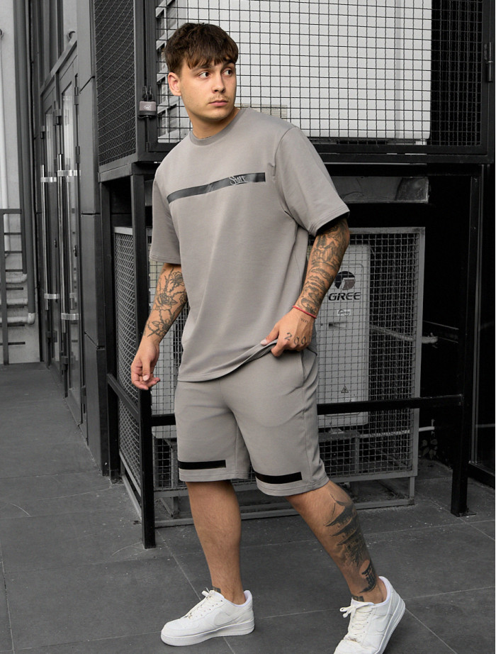 Set de vară tricou + pantaloni scurți Staff ra gray oversize