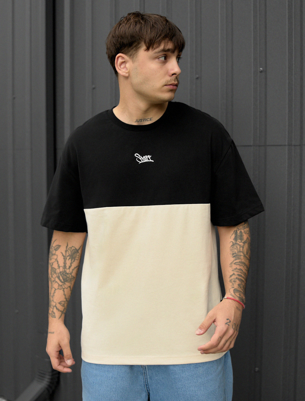 Tricou Staff black & milk logo oversize