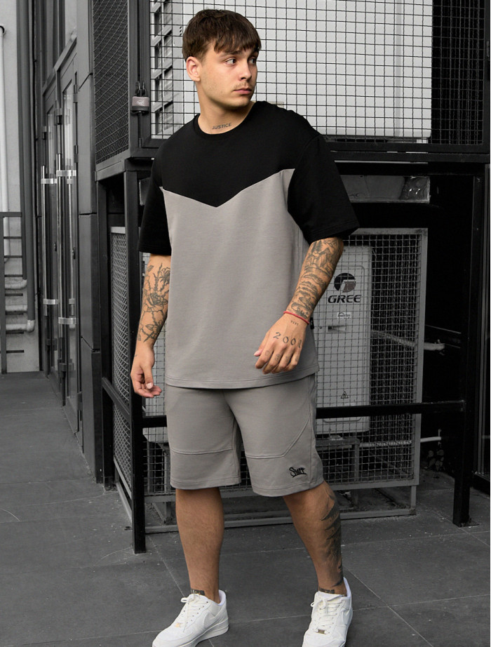 Set de vară tricou + pantaloni scurți Staff ko black & gray2 oversize