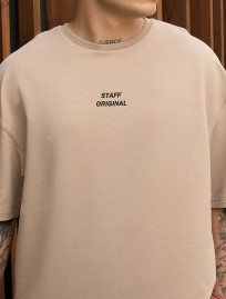 Set de vară tricou + pantaloni scurți Staff no beige oversize