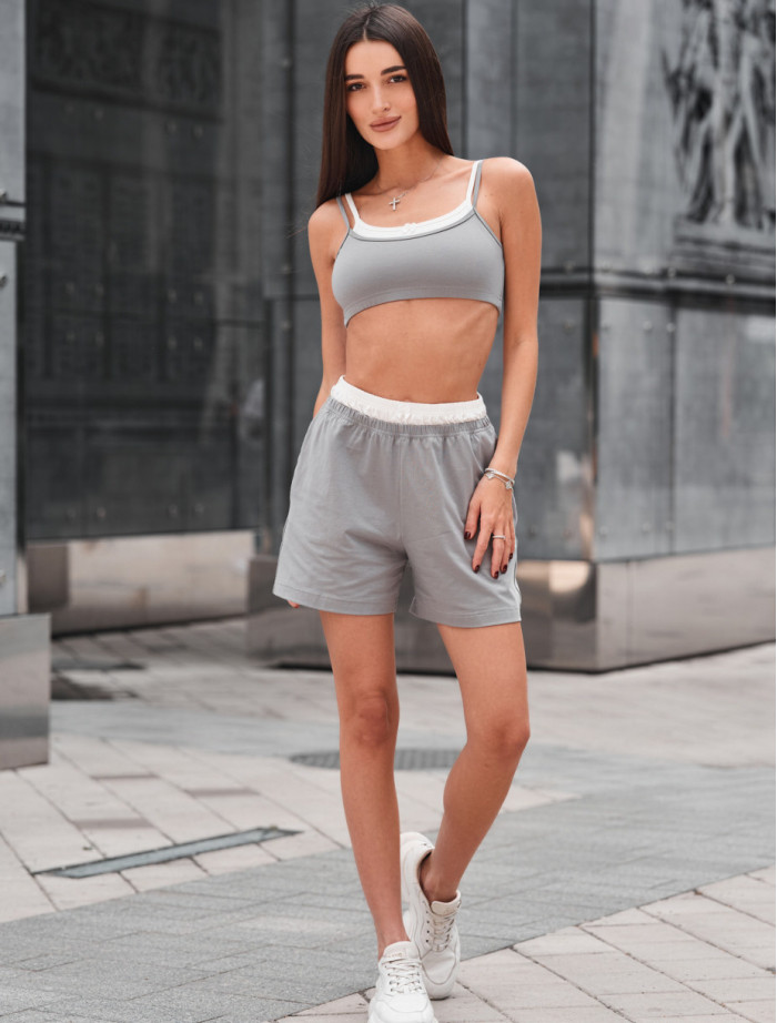 Set de vară de damă top + pantaloni scurți Staff tic gray & milk