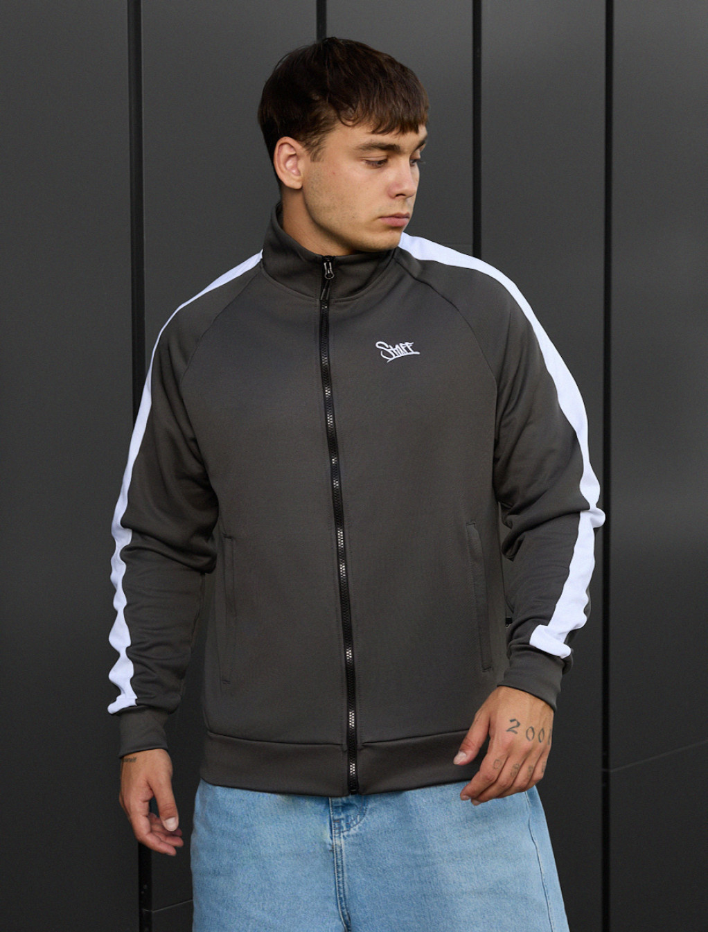  Bluză cu fermoar Staff logo stripes gray