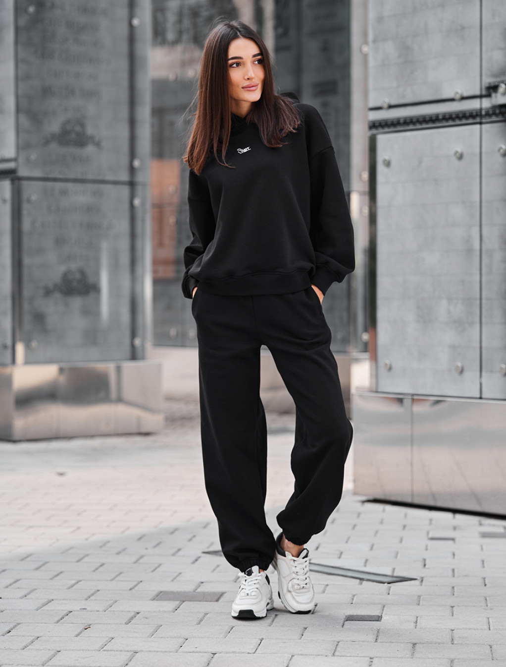Costum de trening de damă Staff sem black oversize fleece