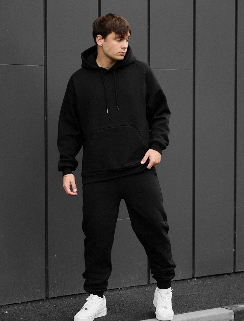 Costum de trening Staff es black oversize fleece
