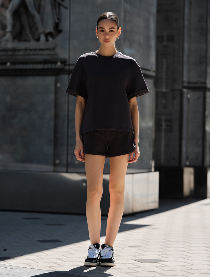 Set de vară de damă tricou + pantaloni scurți Staff es gray