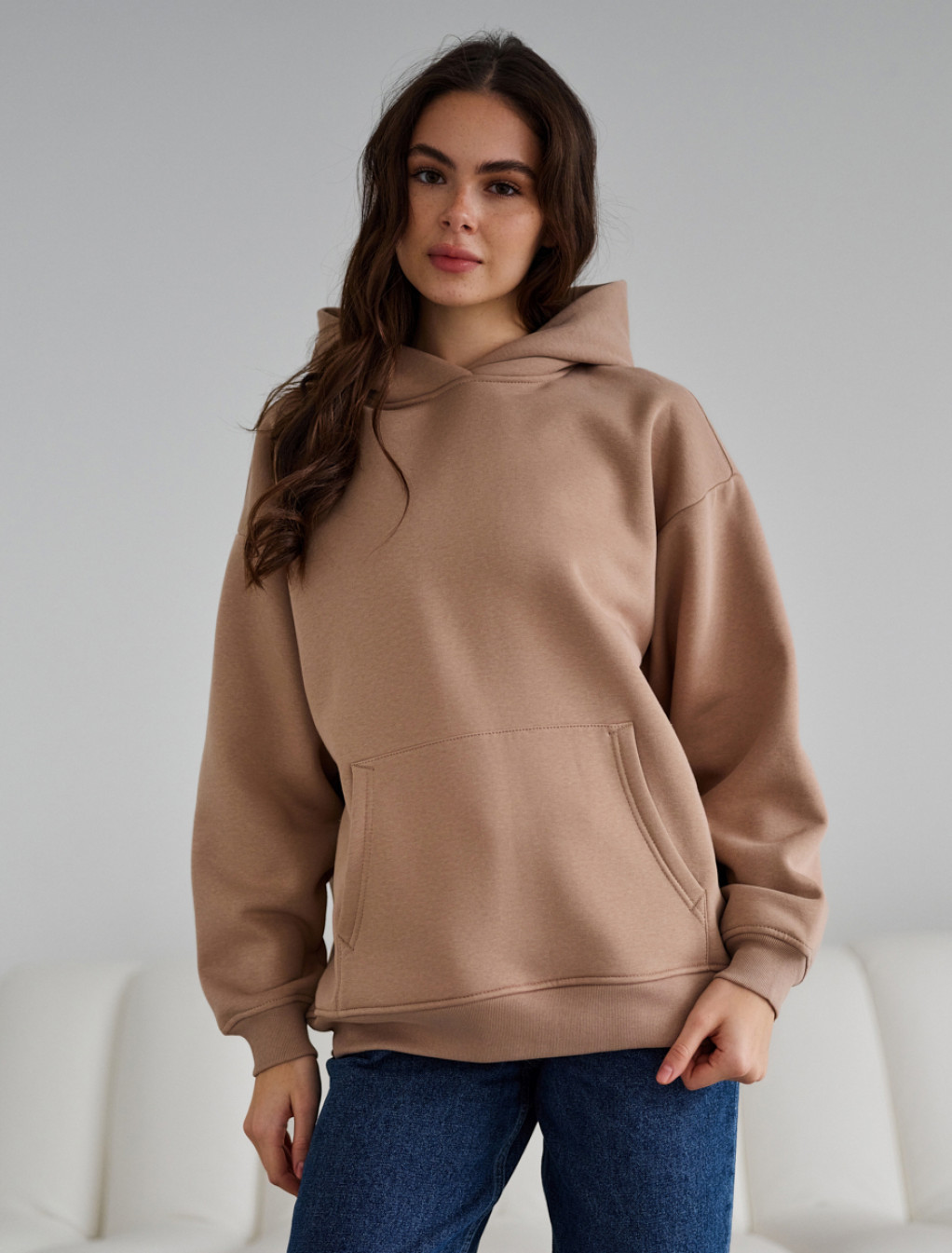 Hanorac de damă Staff beige oversize fleece
