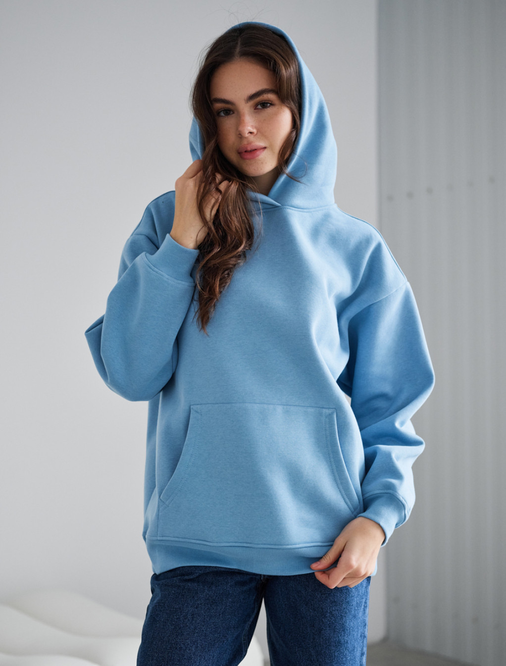 Hanorac de damă Staff light blue oversize fleece