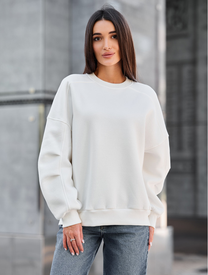 Bluză de damă Staff white oversize fleece