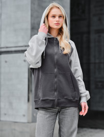 Hanorac de damă Staff gray & light gray zip oversize