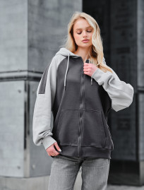 Hanorac de damă Staff gray & light gray zip oversize