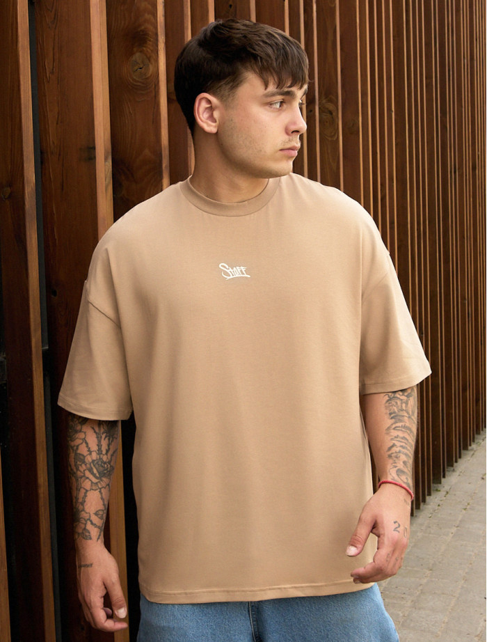 Tricou Staff beige logo oversize