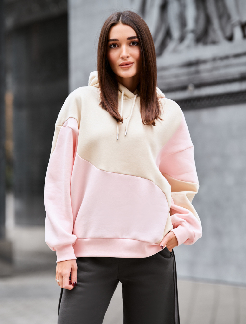 Hanorac de damă Staff moi pink & beige oversize fleece
