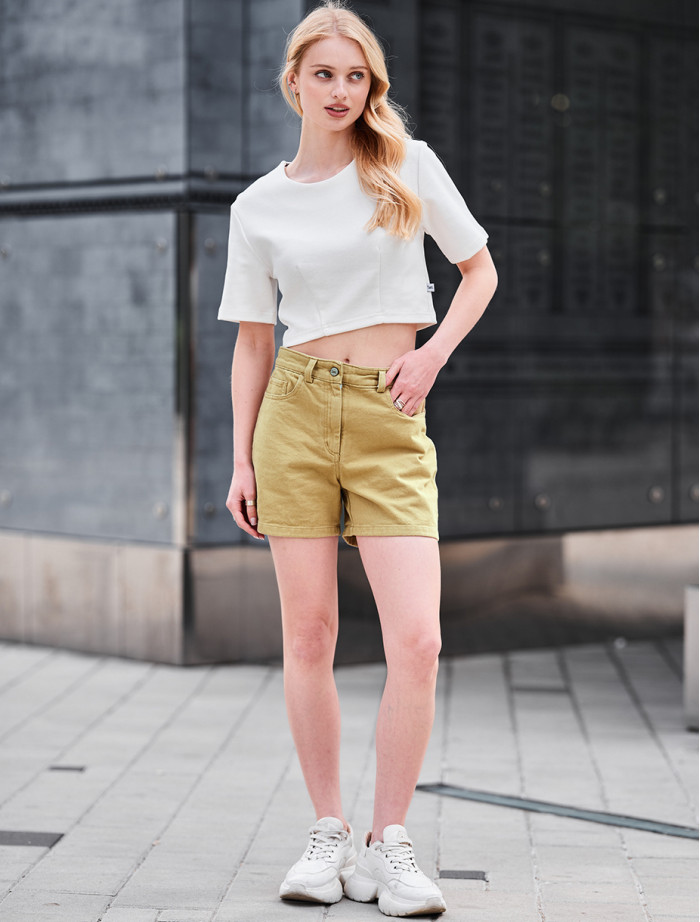 Pantaloni scurți din denim de damă Staff li olive