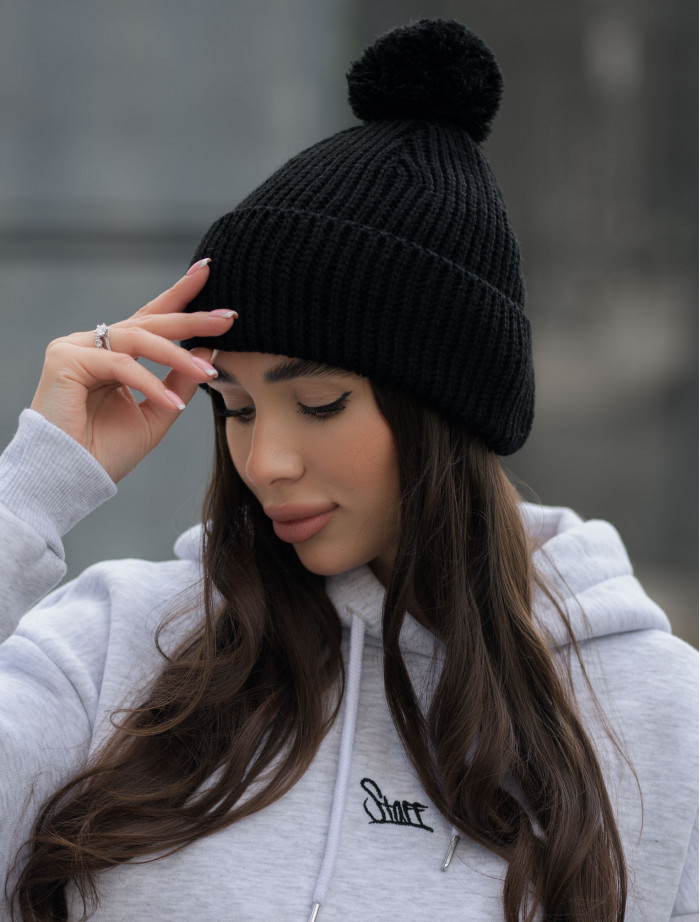 Жіноча шапка Staff pompon black
