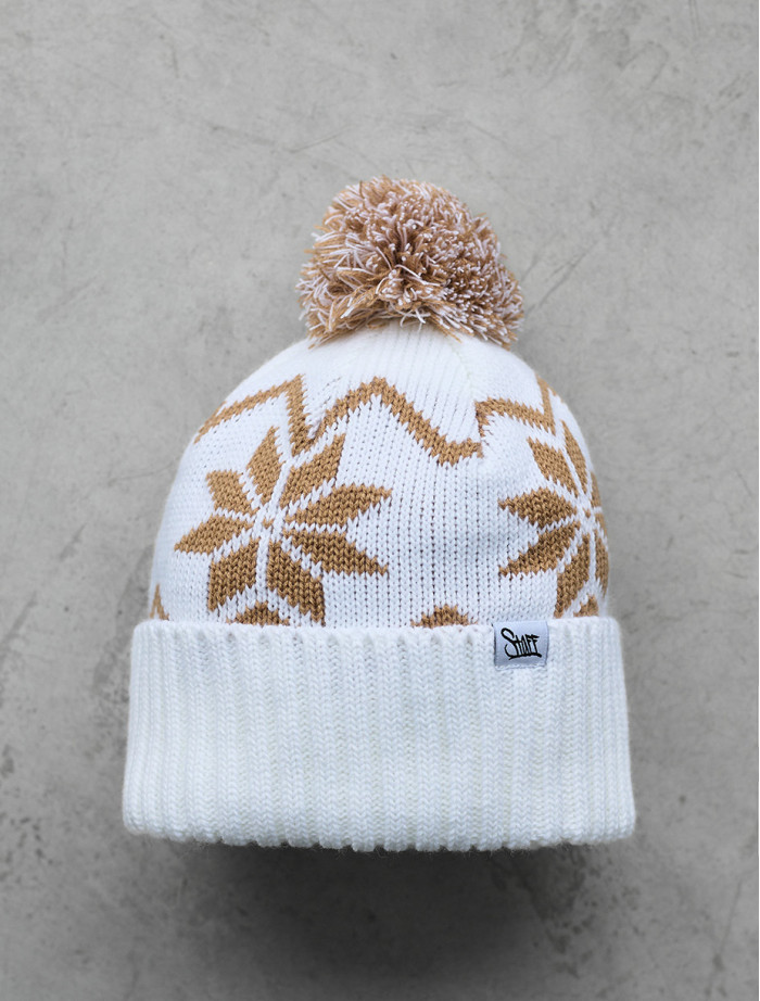 Căciulă Staff white & beige pattern pompon