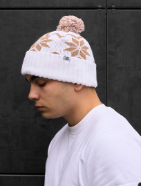 Căciulă Staff white & beige pattern pompon