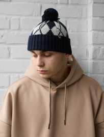 Căciulă Staff navy & gray pattern pompon