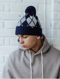 Căciulă Staff navy & gray pattern pompon
