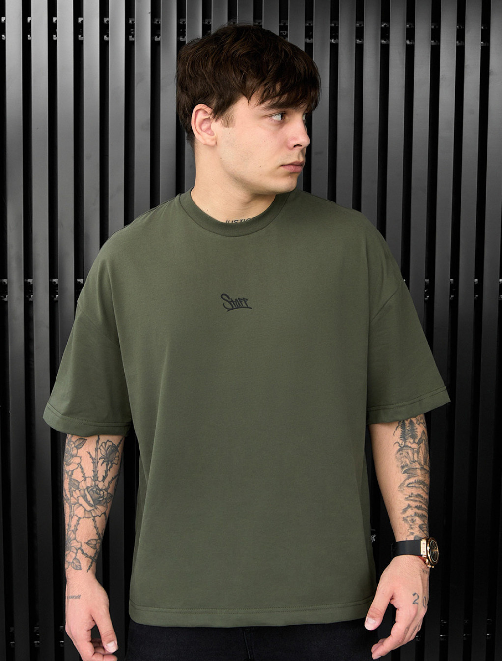 Tricou Staff khaki logo oversize