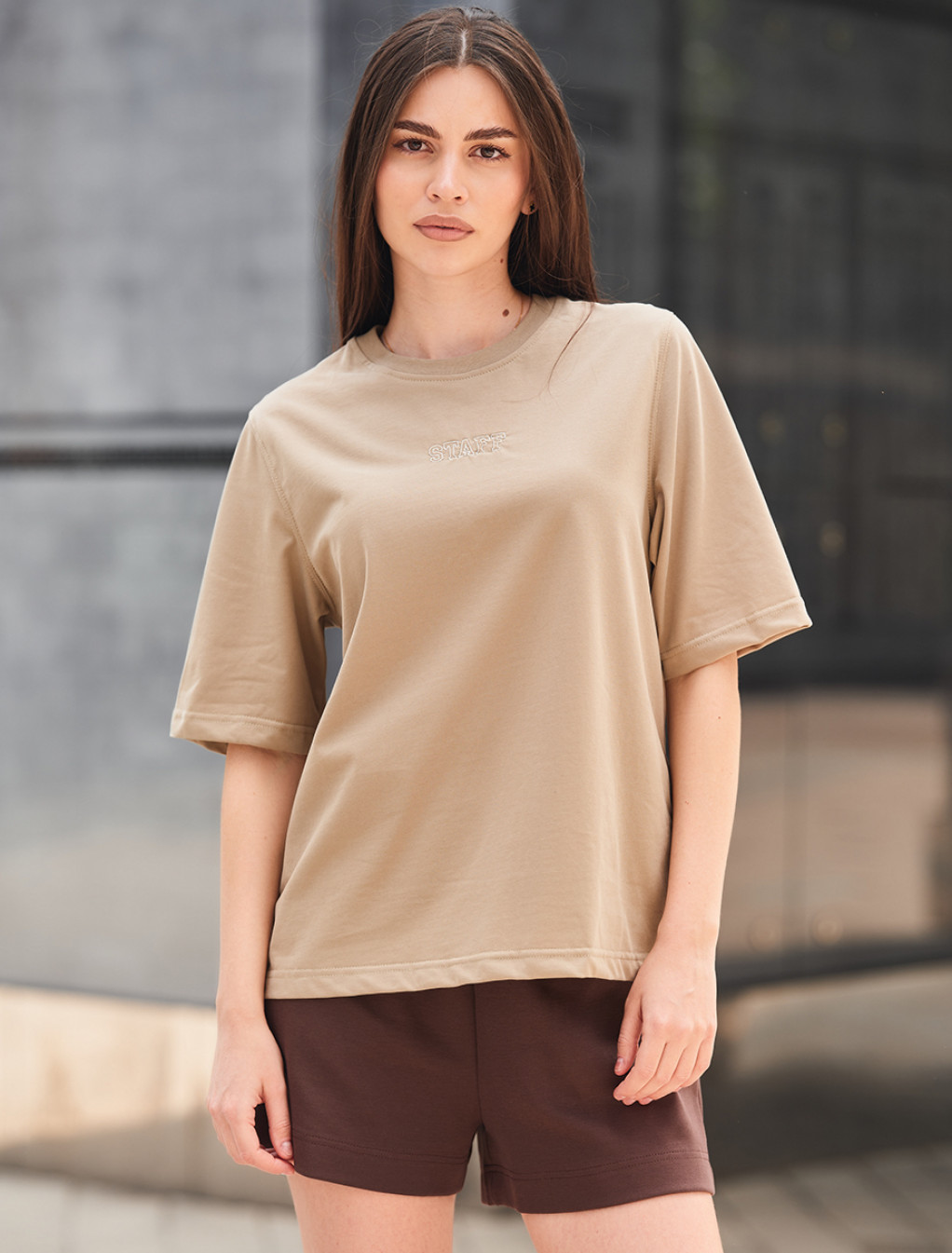 Tricou de damă Staff is logo olive beige