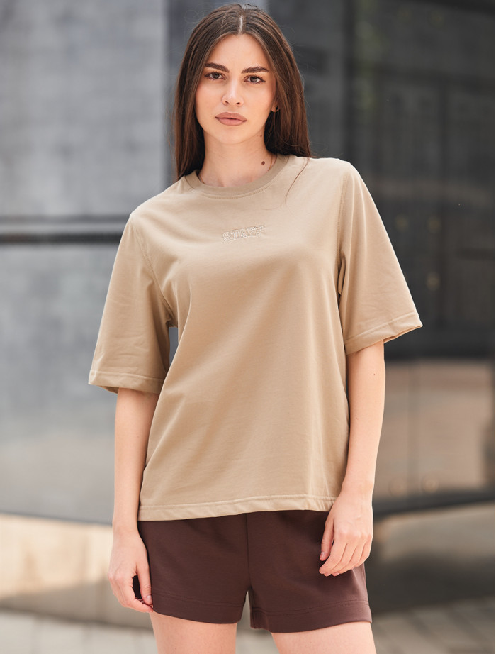 Tricou de damă Staff is logo olive beige