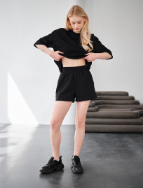 Set de vară de damă tricou + pantaloni scurți Staff me black oversize