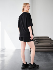 Set de vară de damă tricou + pantaloni scurți Staff me black oversize