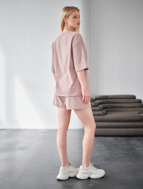  Set de vară de damă tricou+ pantaloni scurți Staff me beige oversize