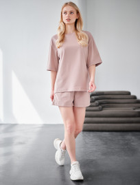  Set de vară de damă tricou+ pantaloni scurți Staff me beige oversize