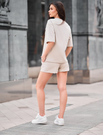 Set de vară de damă tricou + pantaloni scurți Staff me light beige oversize