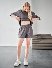 Set de vară de damă tricou + pantaloni scurți Staff me dark gray oversize