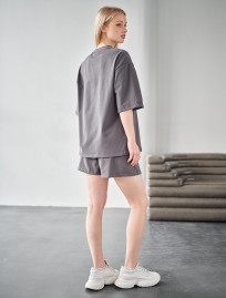 Set de vară de damă tricou + pantaloni scurți Staff me dark gray oversize