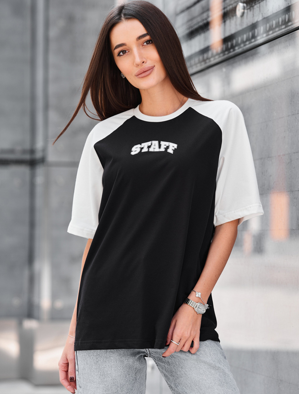 Tricou de damă Staff ed white & black logo oversize