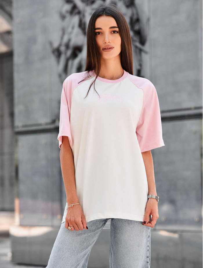 Tricou de damă Staff ed light pink & white logo oversize