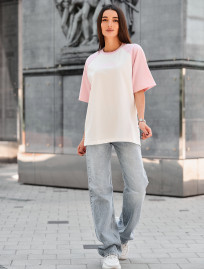 Tricou de damă Staff ed light pink & white logo oversize