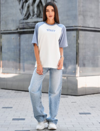 Tricou de damă Staff ed light blue & white logo oversize