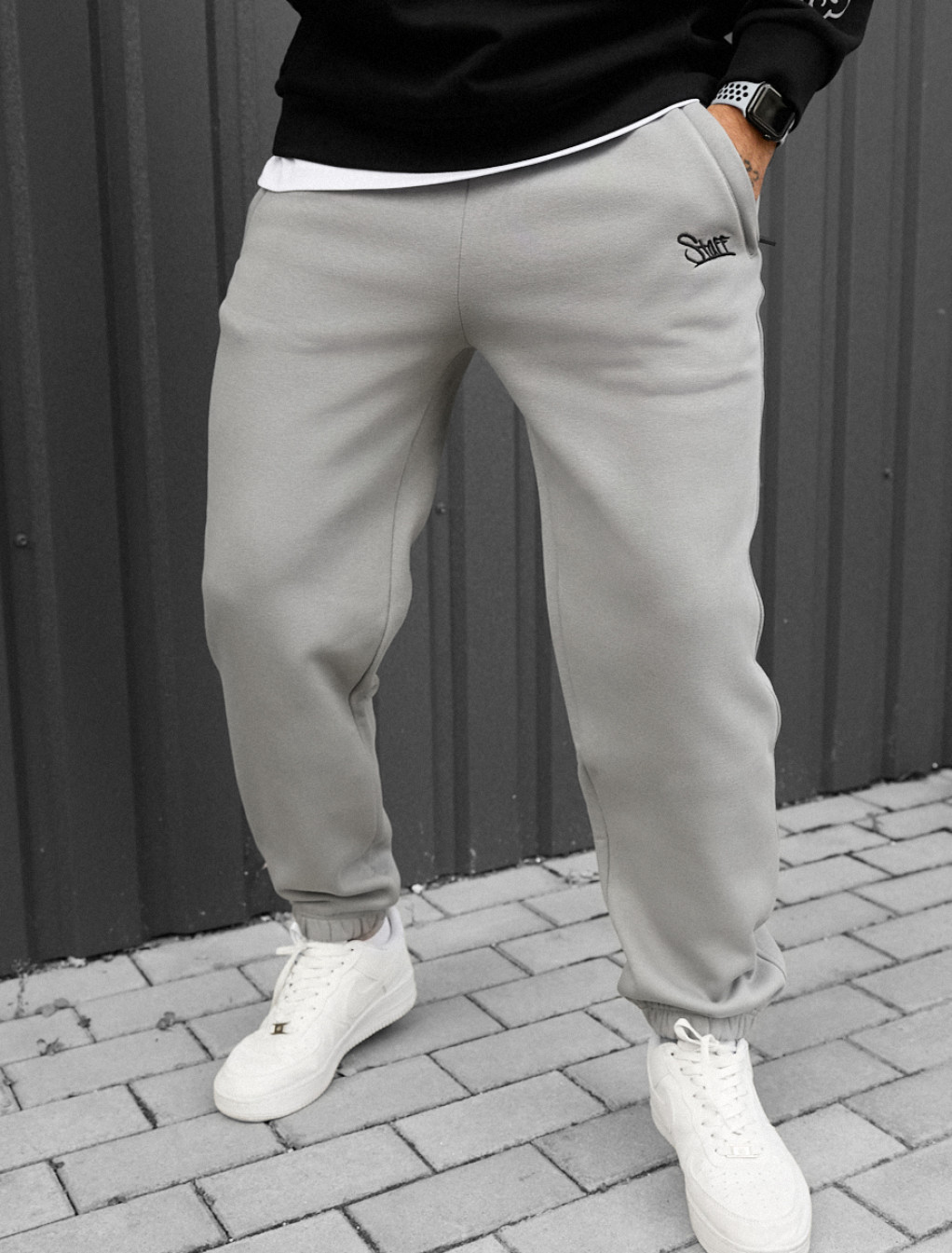 Pantaloni de trening Staff pul light gray logo fleece