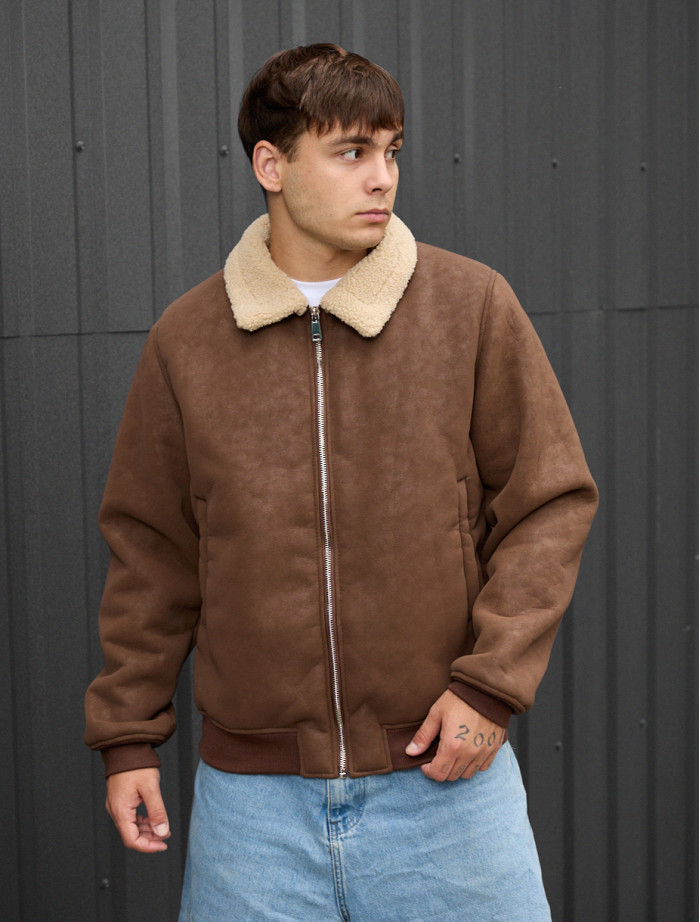 Haină de piele întoarsă îmblănită Staff fa brown