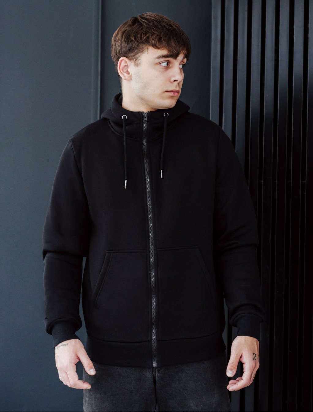 Hanorac cu fermoar Staff zip basic black fleece