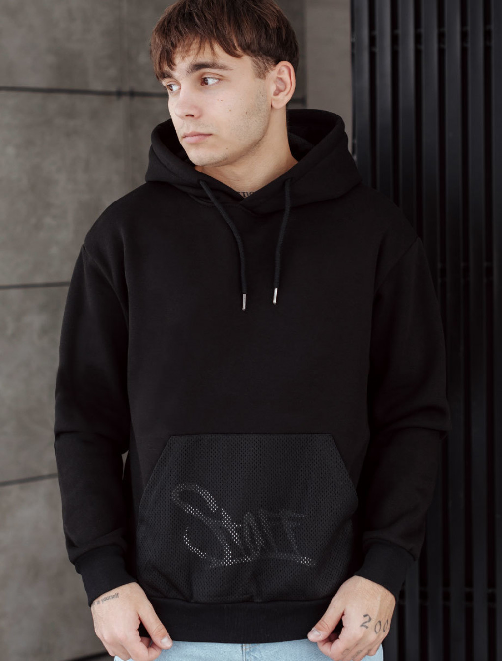 Hanorac Staff black netting oversize fleece
