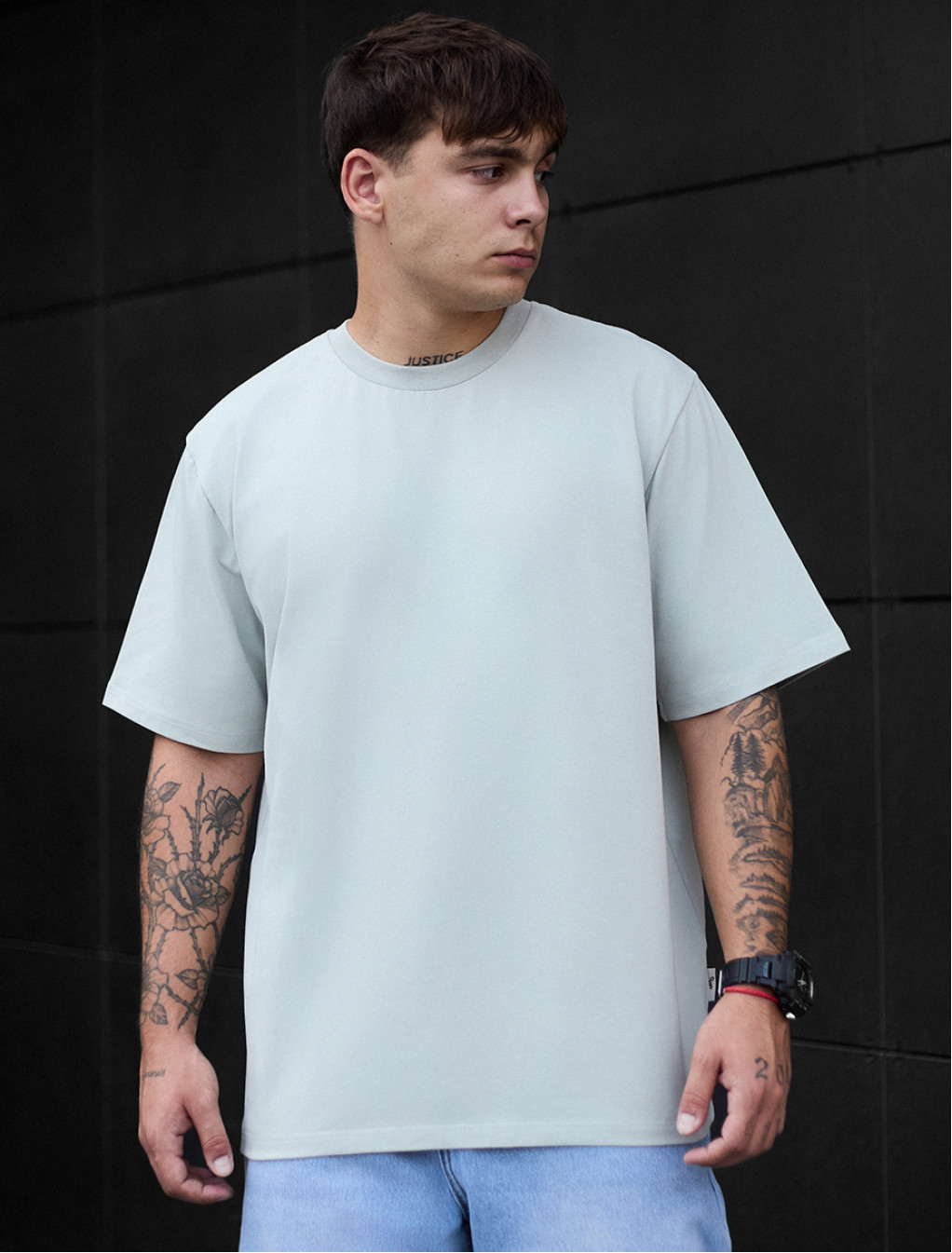 Tricou Staff light gray oversize
