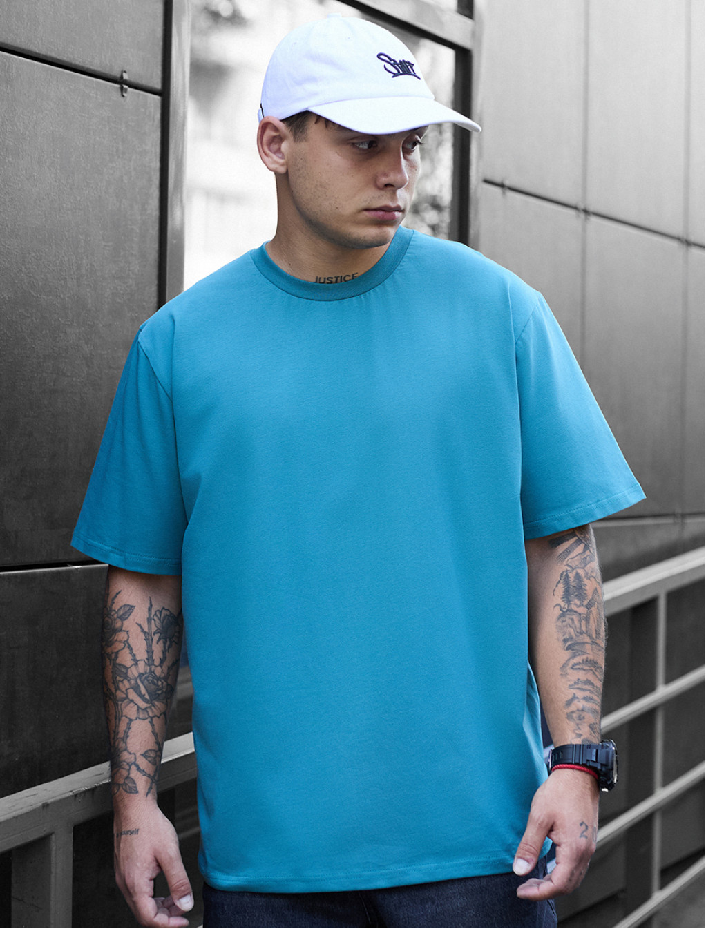 Tricou Staff blue turquoise oversize